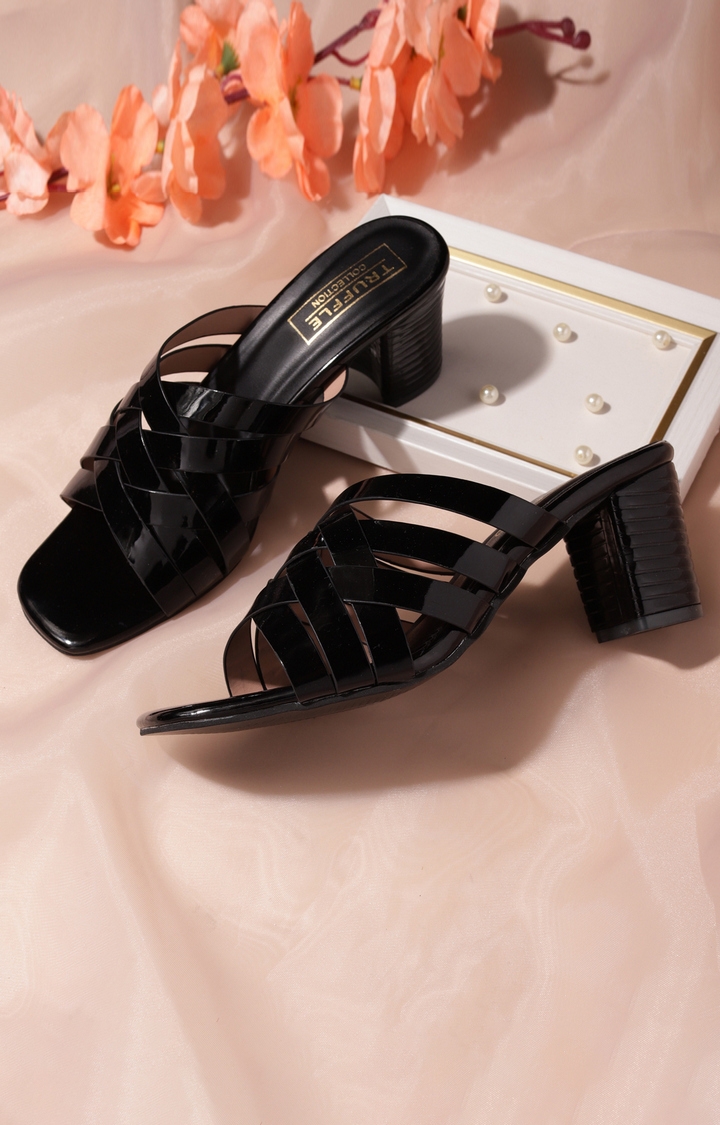 Truffle Collection | Women's Black Patent Block Heels 6