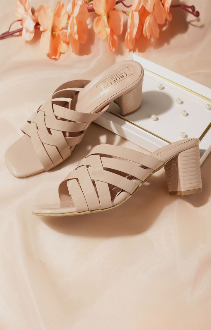 Nude patent cheap block heels