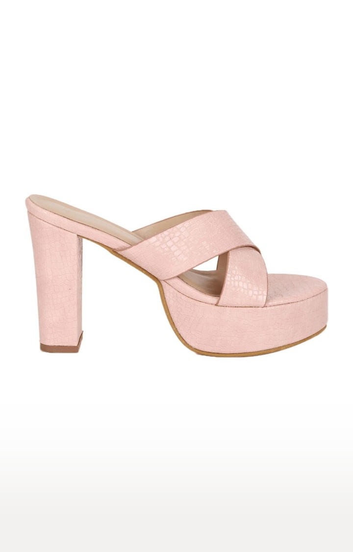 Truffle Collection | Women's Pink PU Textured Slip On Block Heels 1
