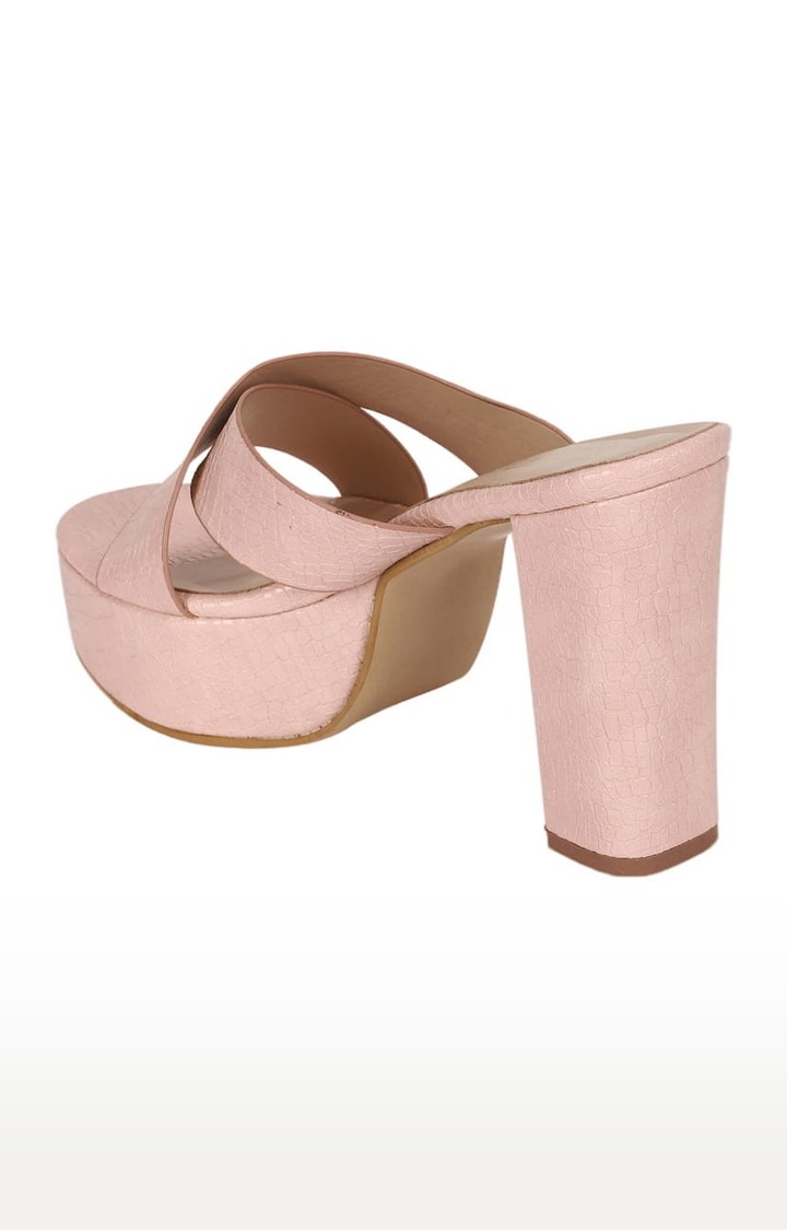 Truffle Collection | Women's Pink PU Textured Slip On Block Heels 2