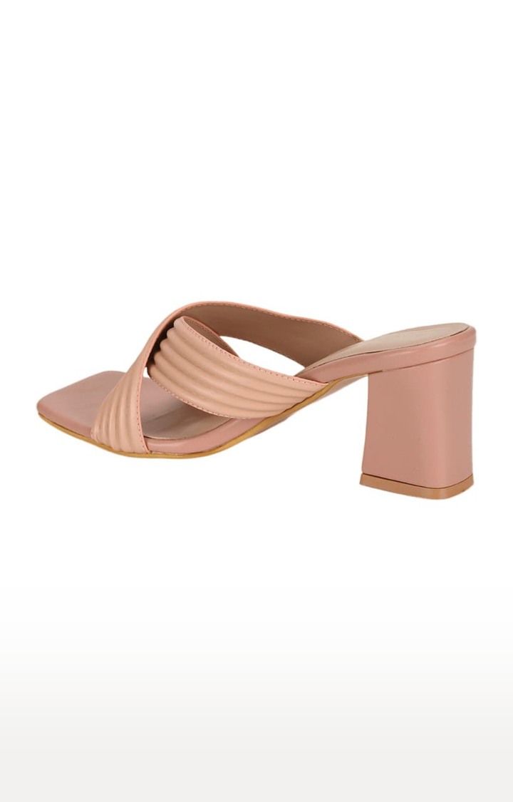 Truffle Collection | Women's Beige PU Striped Slip On Block Heels 2