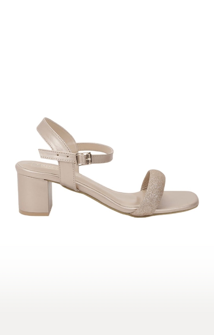 Truffle Collection | Women's Gold PU Embellished Buckle Wedges