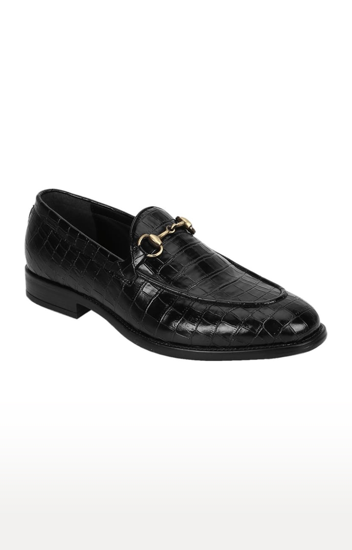 Truffle Collection | Men's Black PU Textured Slip On Loafers 0