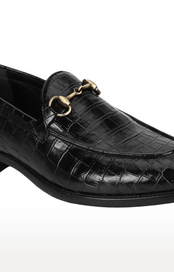 Truffle Collection | Men's Black PU Textured Slip On Loafers 4