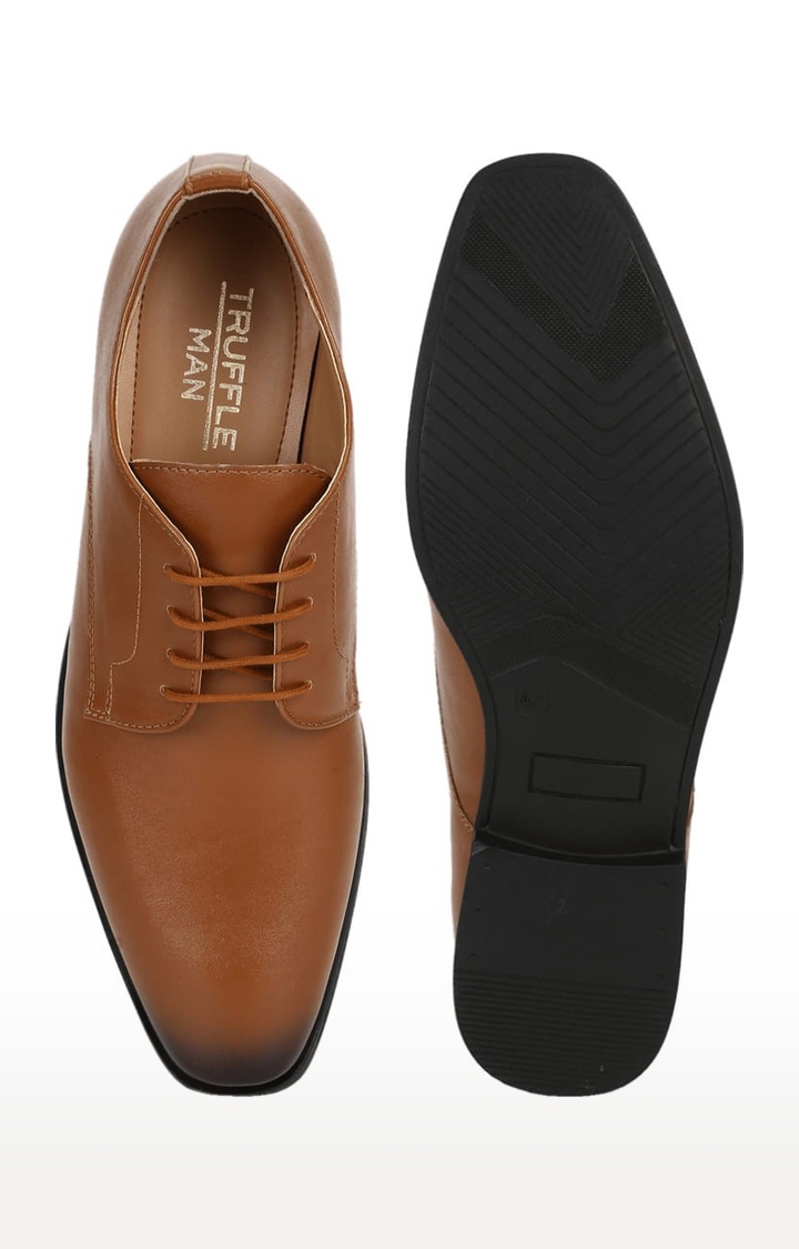 Truffle Collection | Men's Brown PU Solid Lace-Up Formal Lace-ups 3