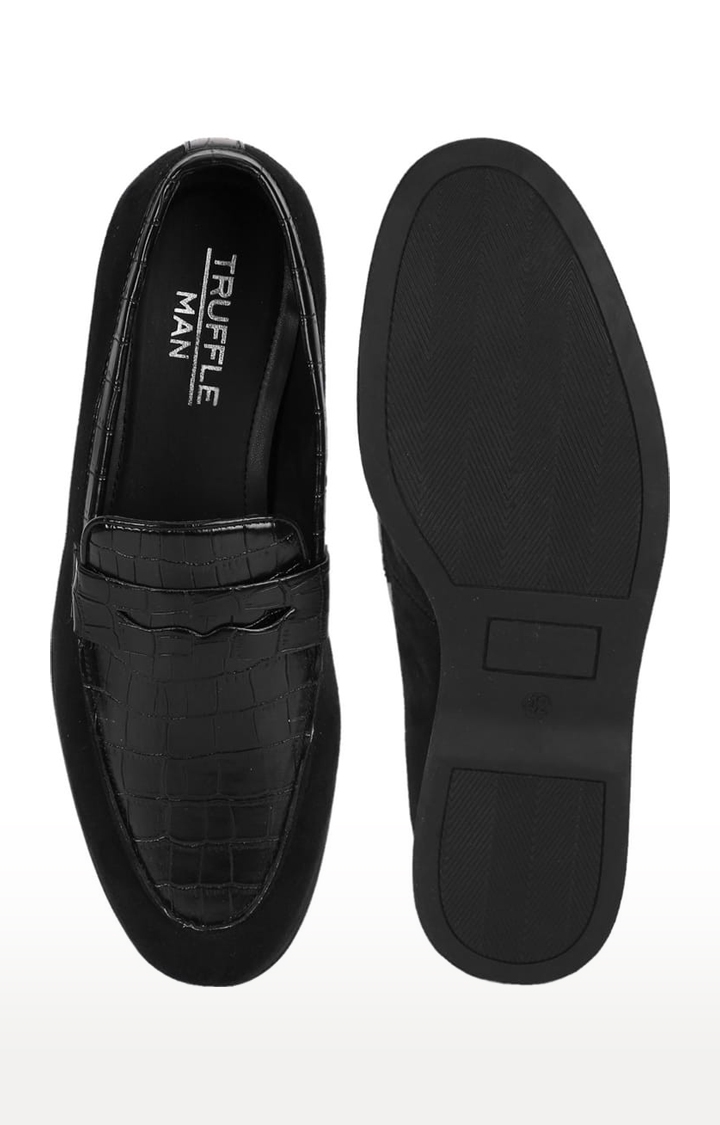 Truffle Collection | Men's Black PU Textured Slip On Loafers 3