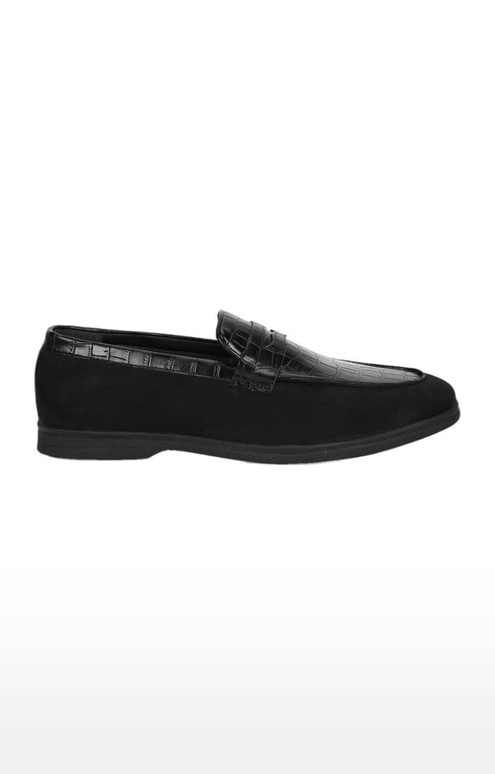 Truffle Collection | Men's Black PU Textured Slip On Loafers 1