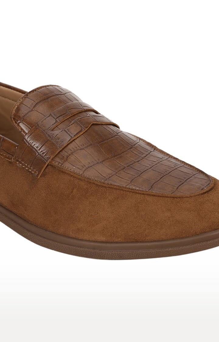 Men's Brown PU Textured Slip On Loafers