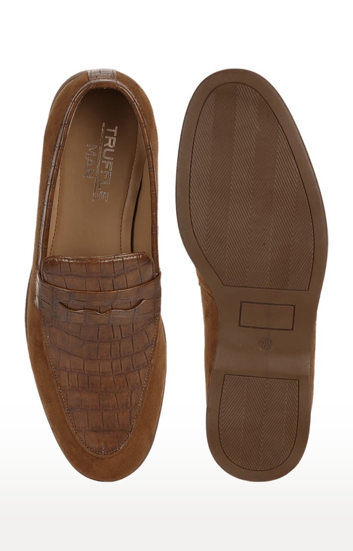 Men's Brown PU Textured Slip On Loafers