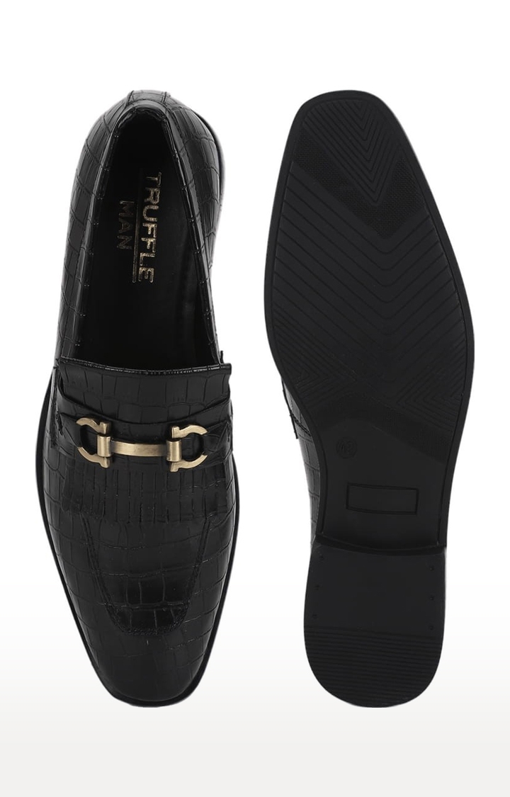 Truffle Collection | Men's Black PU Textured Slip On Loafers 3