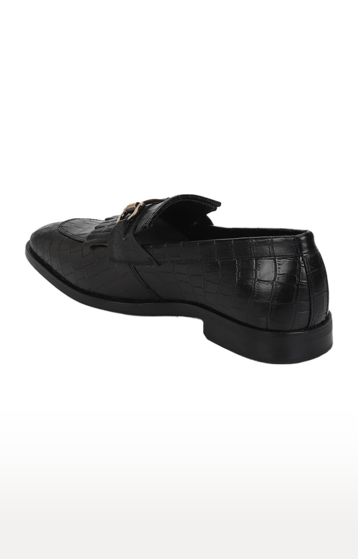 Truffle Collection | Men's Black PU Textured Slip On Loafers 2