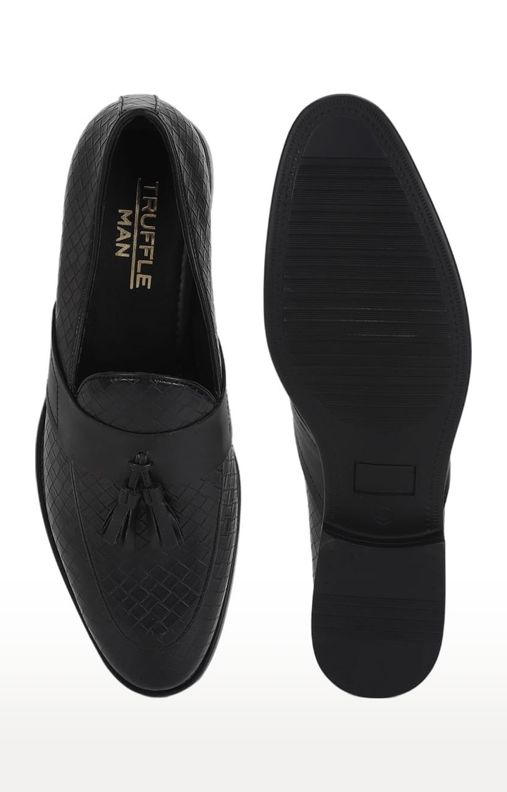 Men's Black PU Textured Slip On Loafers