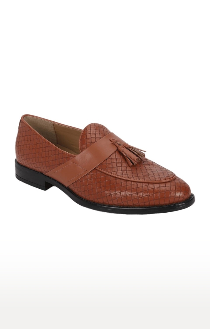 Truffle Collection | Men's Brown PU Textured Slip On Loafers 0