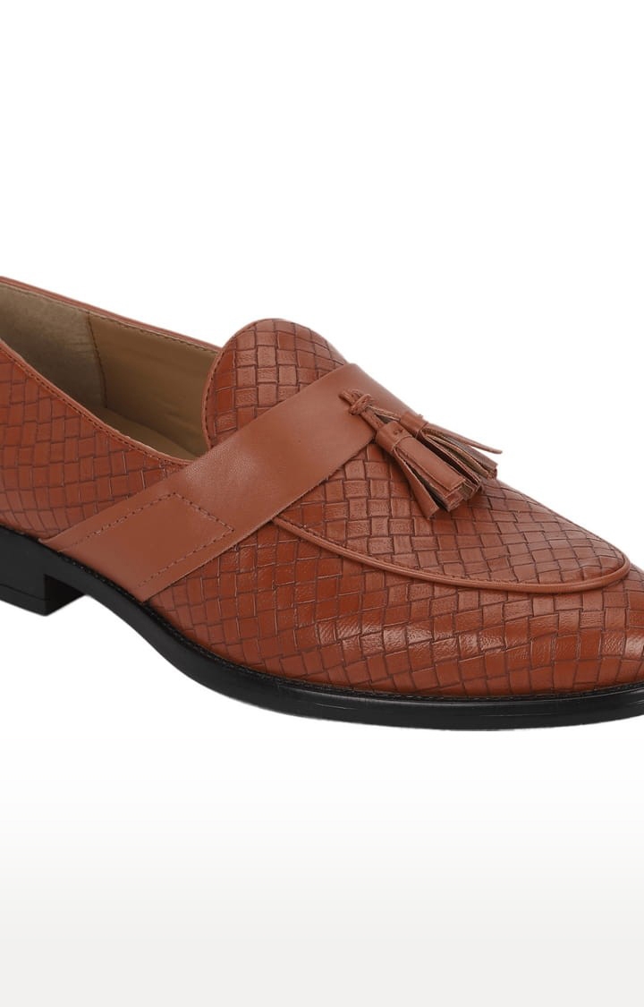 Truffle Collection | Men's Brown PU Textured Slip On Loafers 4
