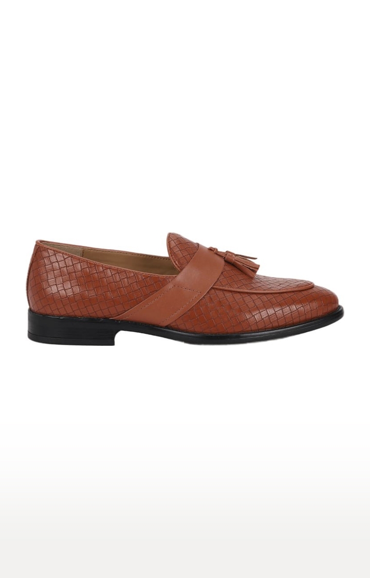 Truffle Collection | Men's Brown PU Textured Slip On Loafers 1