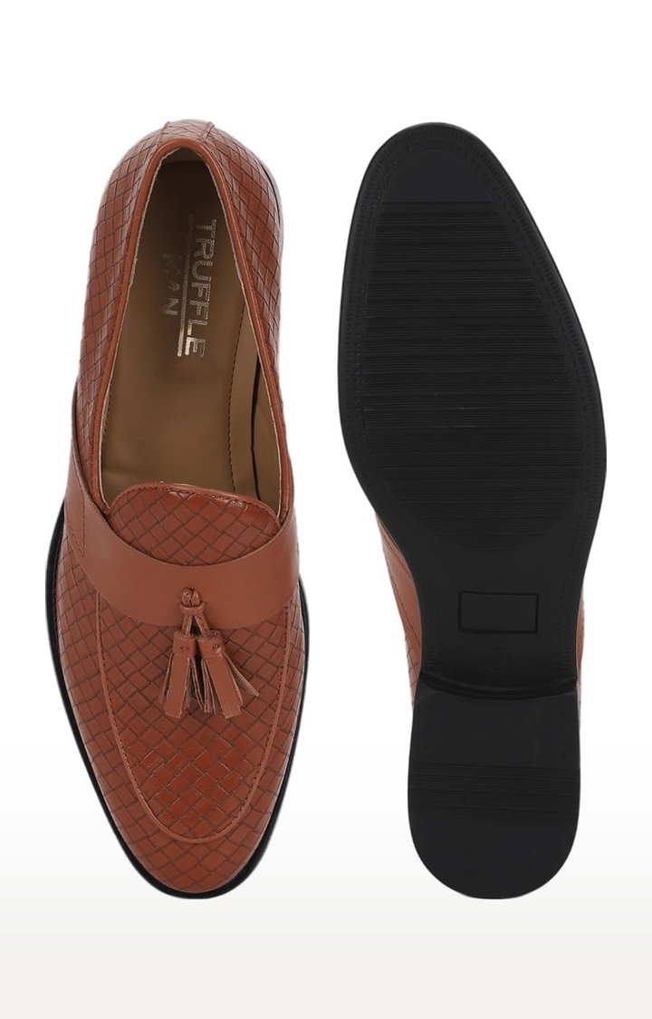 Truffle Collection | Men's Brown PU Textured Slip On Loafers 3