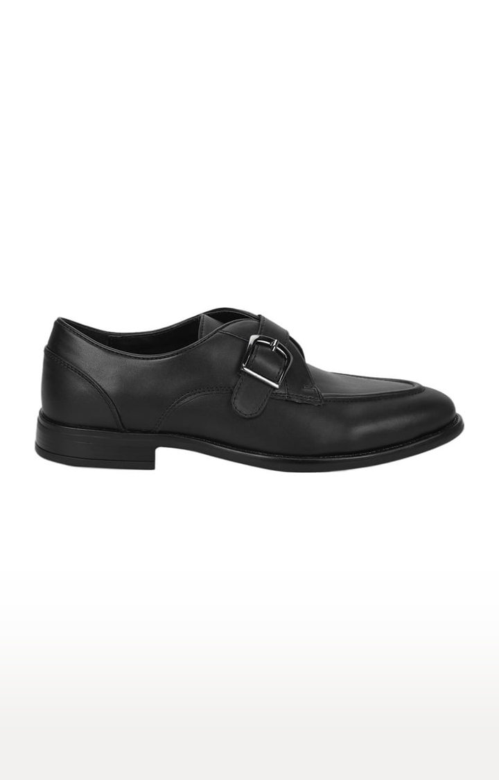 Men's Black PU Solid Buckle Loafers