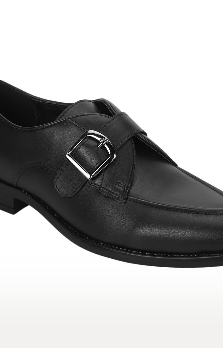 Men's Black PU Solid Buckle Loafers