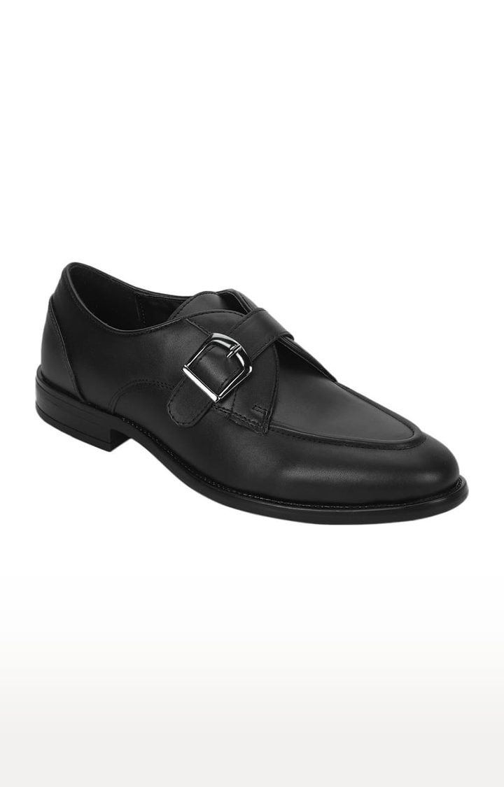 Truffle Collection | Men's Black PU Solid Buckle Loafers