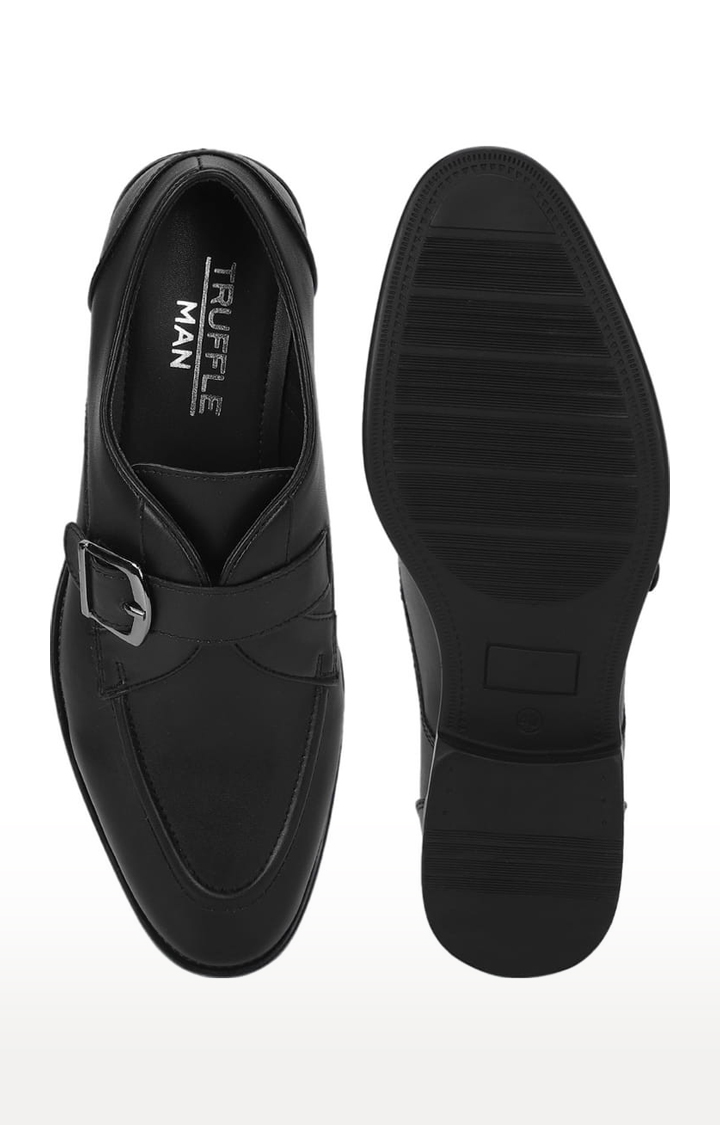 Men's Black PU Solid Buckle Loafers