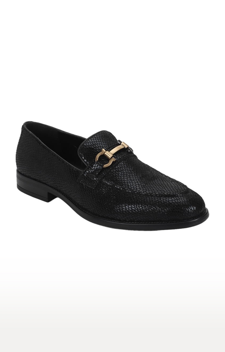Truffle Collection | Men's Black PU Textured Slip On Loafers