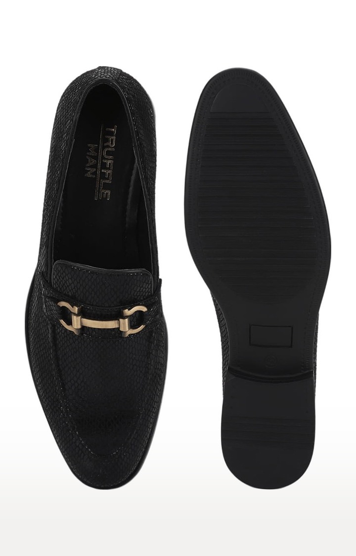Men's Black PU Textured Slip On Loafers