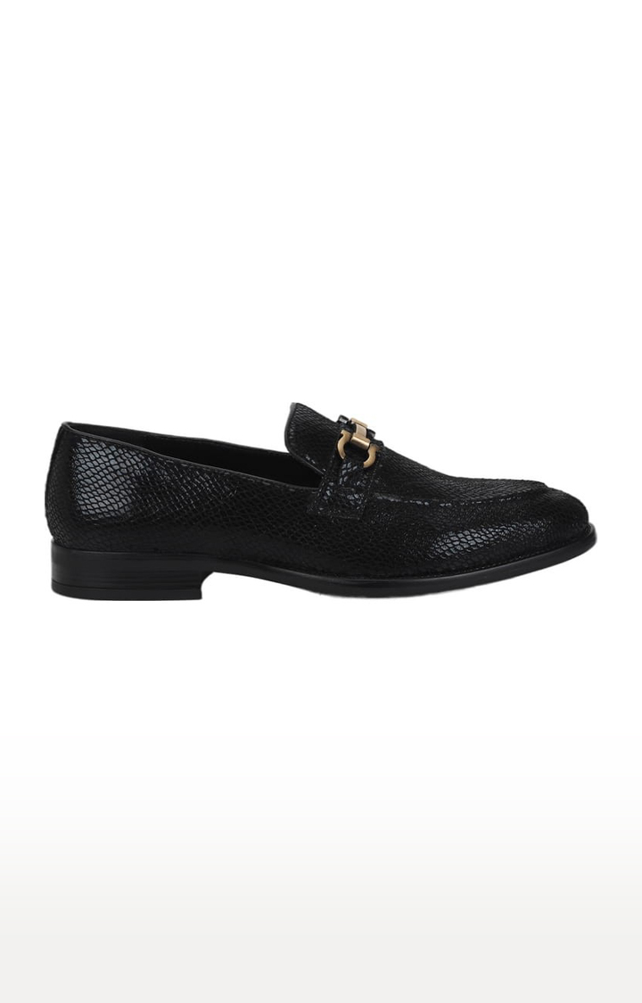 Men's Black PU Textured Slip On Loafers