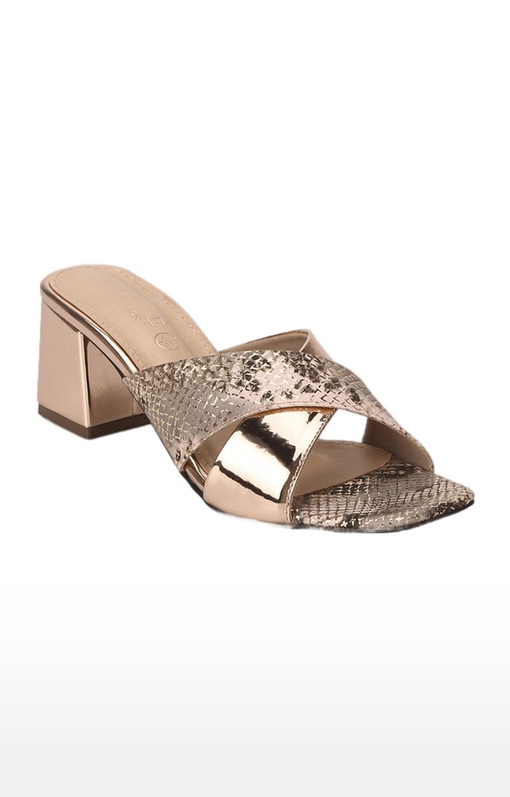 Truffle Collection | Women's Gold PU Textured Slip On Block Heels 0