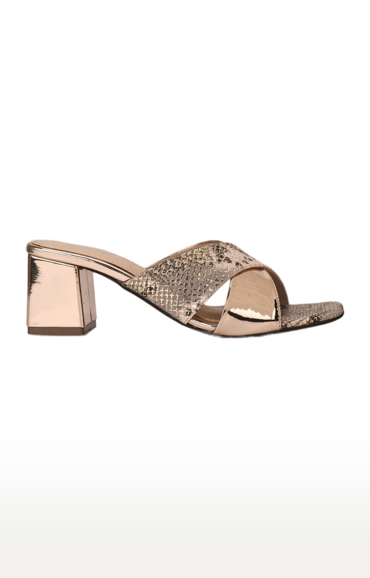 Truffle Collection | Women's Gold PU Textured Slip On Block Heels 1
