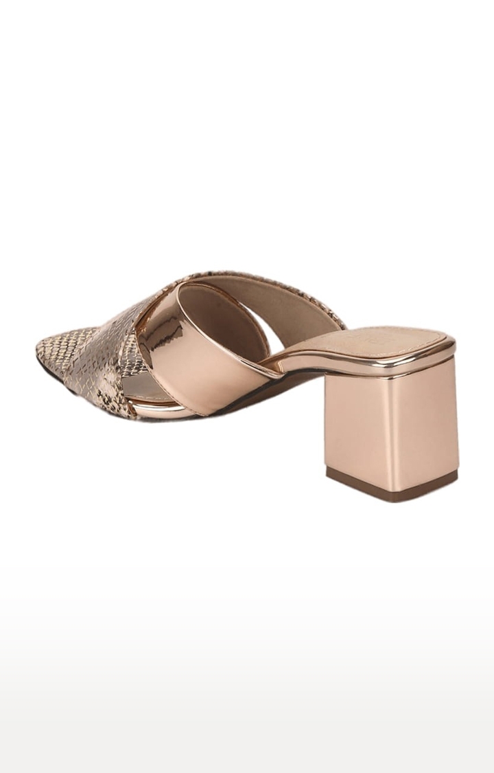 Truffle Collection | Women's Gold PU Textured Slip On Block Heels 2