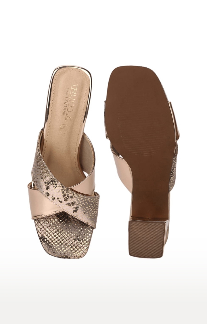 Truffle Collection | Women's Gold PU Textured Slip On Block Heels 3
