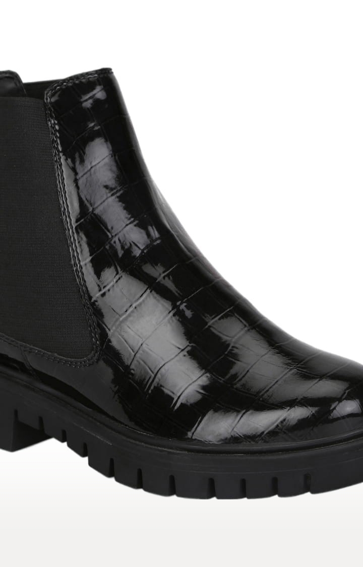 Women's Black Synthetic Textured Slip On Boot