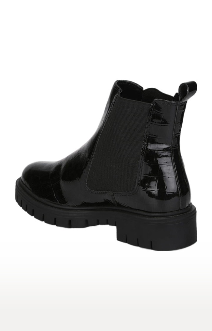 Women's Black Synthetic Textured Slip On Boot