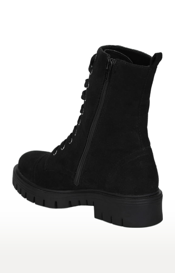 Women's Black Suede Solid Lace-Up Boot