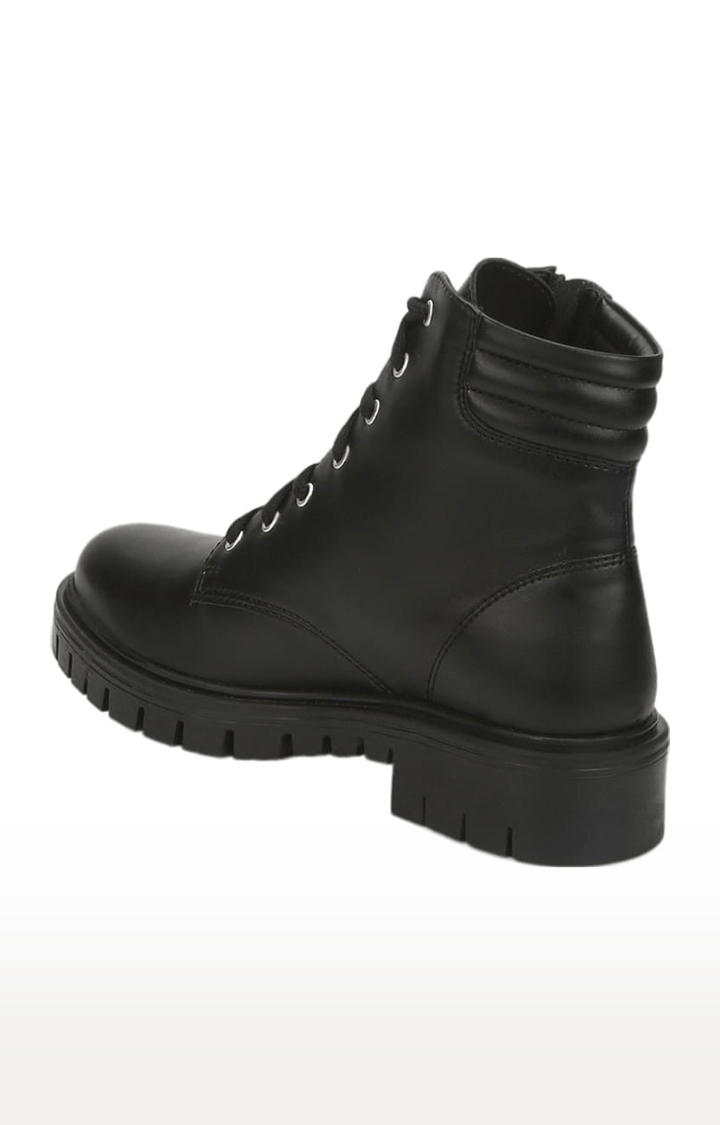 Truffle Collection | Women's Black PU Solid Lace-Up Boot 2