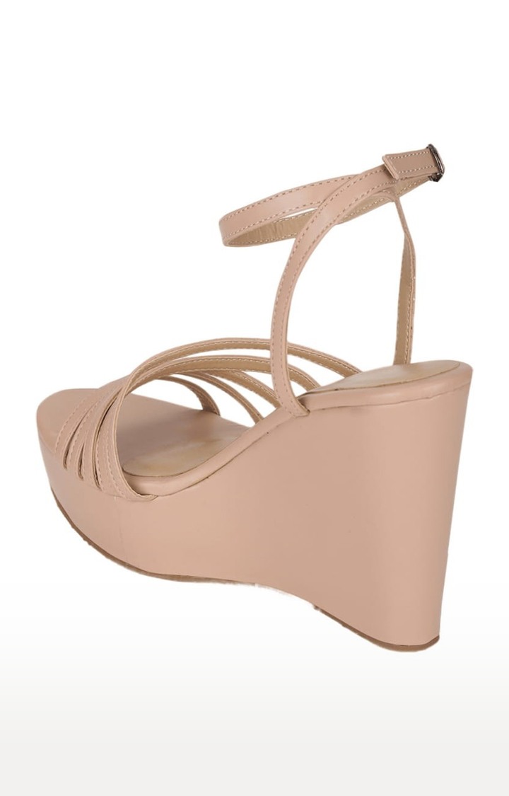 Women's Beige PU Solid Buckle Wedges