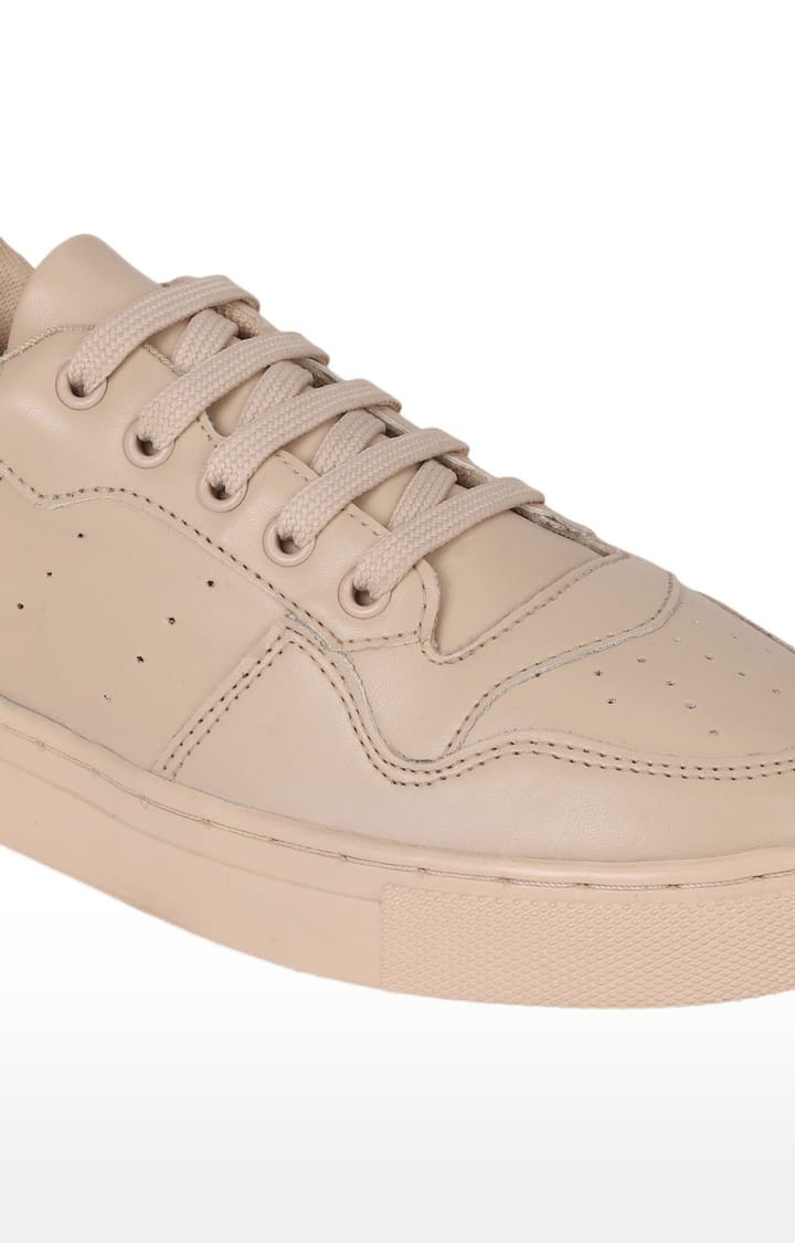 Women's Beige PU Solid Lace-Up Sneakers
