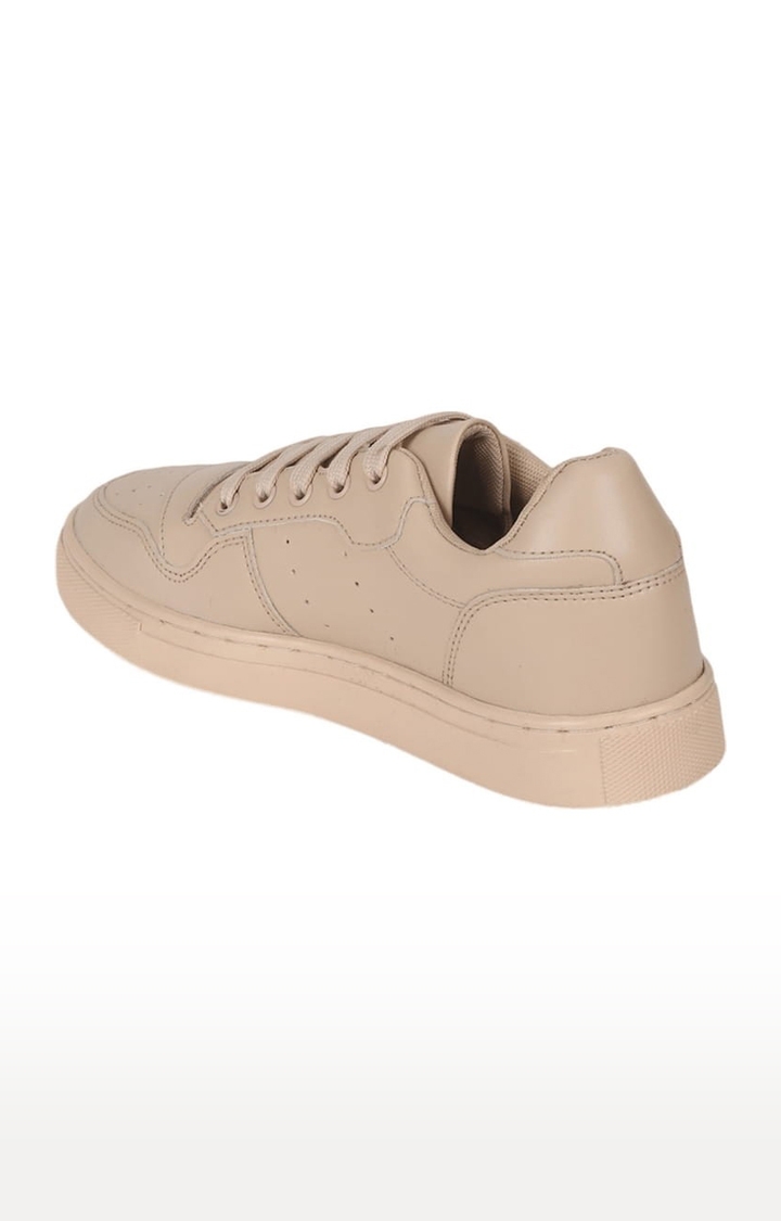 Women's Beige PU Solid Lace-Up Sneakers