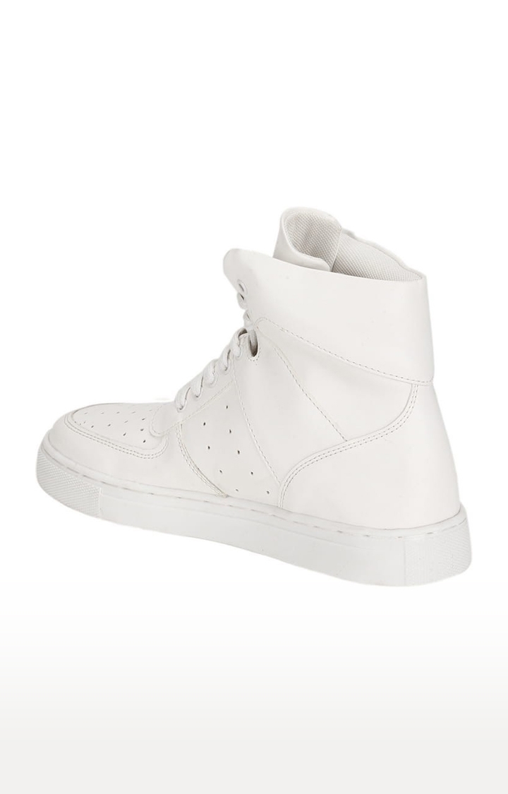 Truffle Collection | Women's White PU Solid Lace-Up Sneakers 2