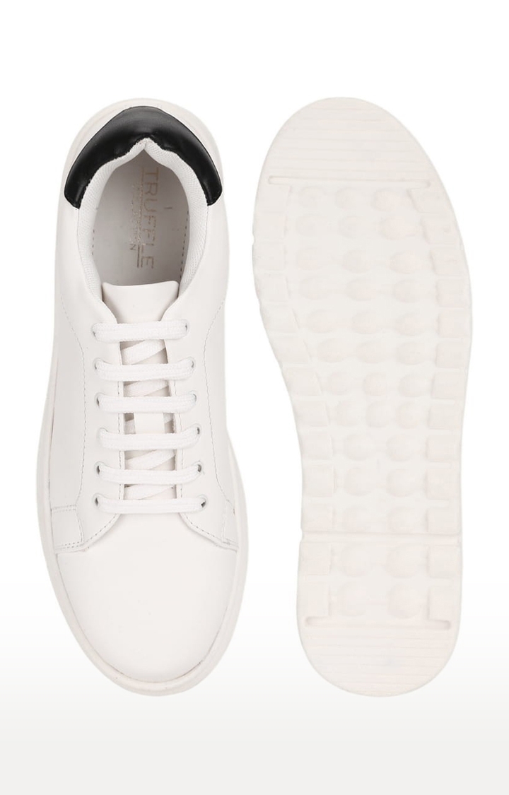 Truffle Collection | Women's White PU Solid Lace-Up Sneakers 3