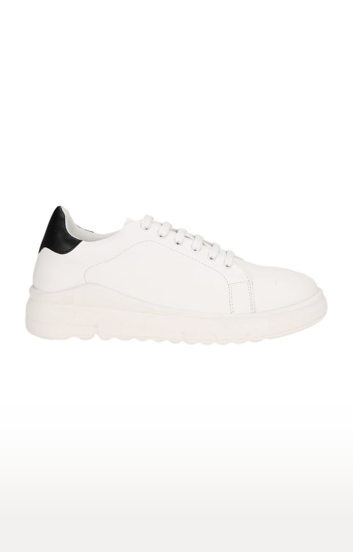 Truffle Collection | Women's White PU Solid Lace-Up Sneakers 1