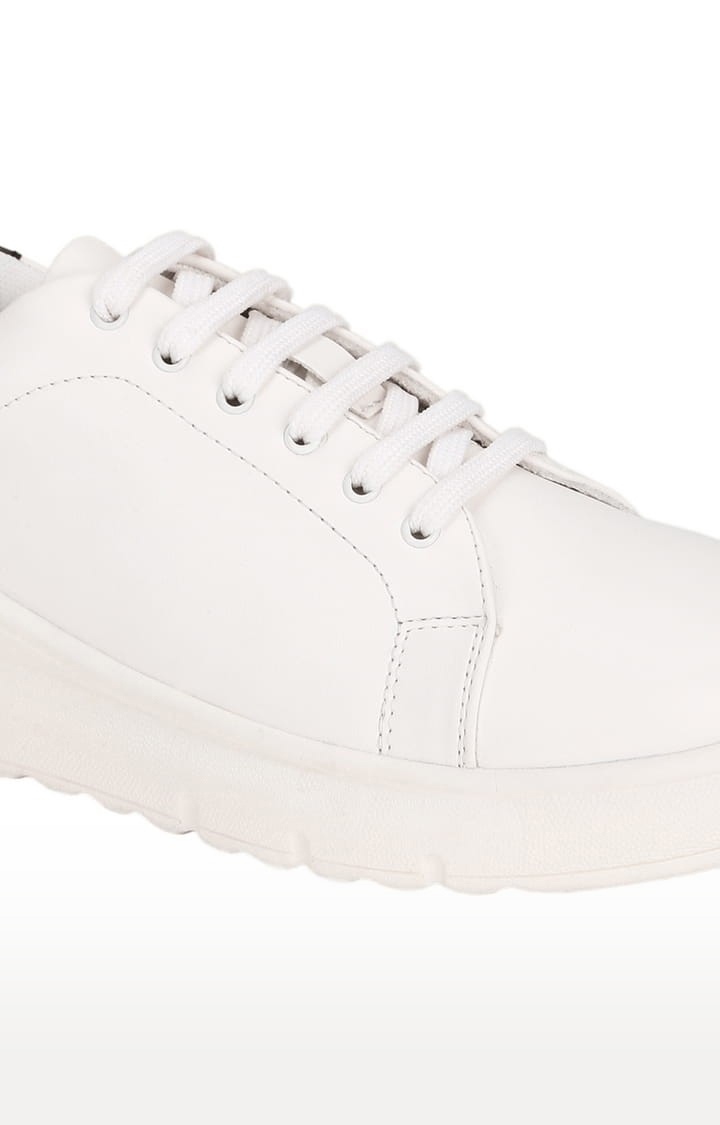 Truffle Collection | Women's White PU Solid Lace-Up Sneakers 4