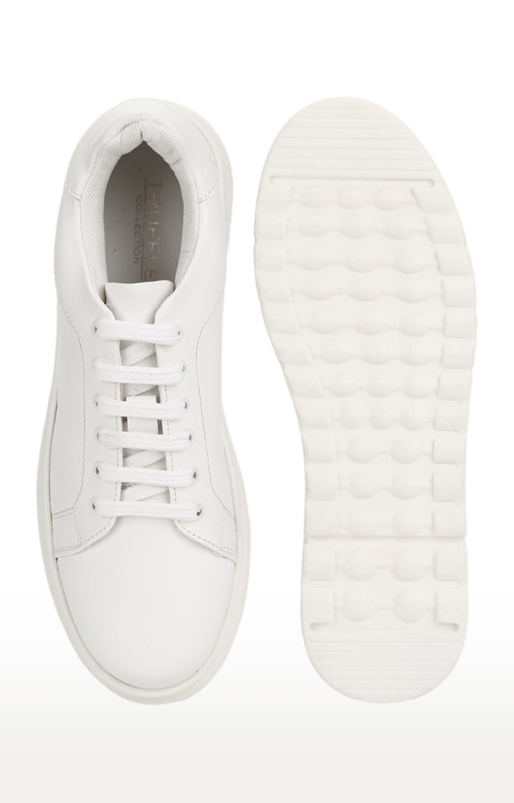 Truffle Collection | Women's White PU Solid Lace-Up Sneakers 3
