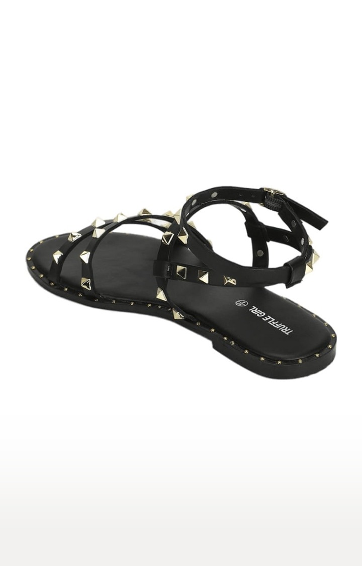 Women's Black PU Embellished Buckle Sandals