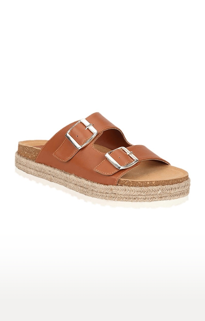 Truffle Collection | Women's Brown PU Solid Flat Slip-ons 0