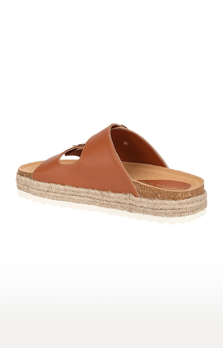 Truffle Collection | Women's Brown PU Solid Flat Slip-ons 2
