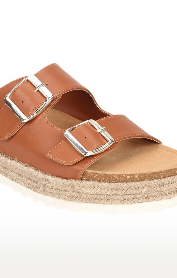 Truffle Collection | Women's Brown PU Solid Flat Slip-ons 4