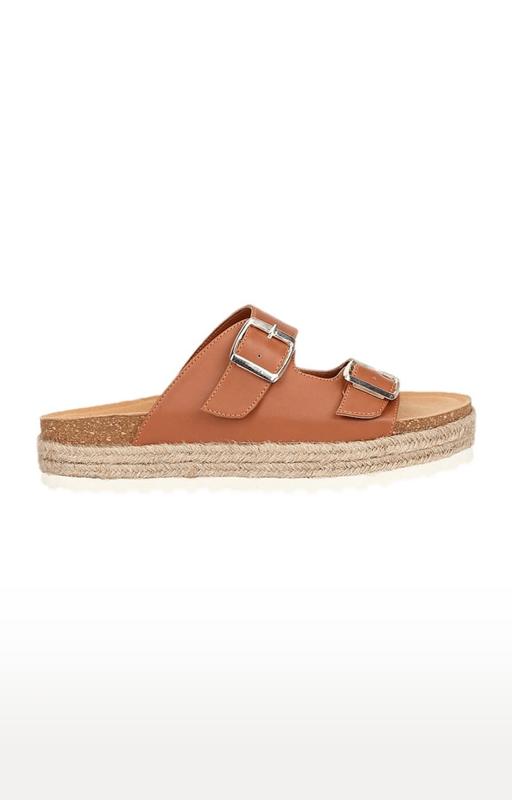 Truffle Collection | Women's Brown PU Solid Flat Slip-ons 1