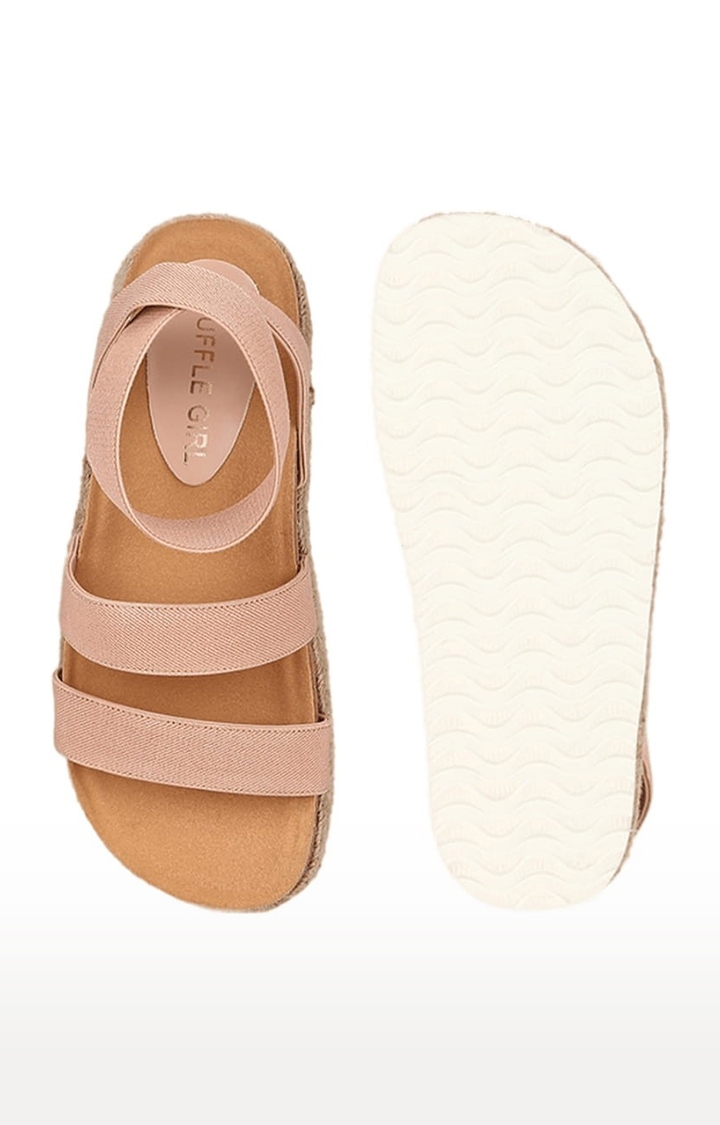 Truffle Collection | Women's Beige PU Textured Backstrap Sandals 3