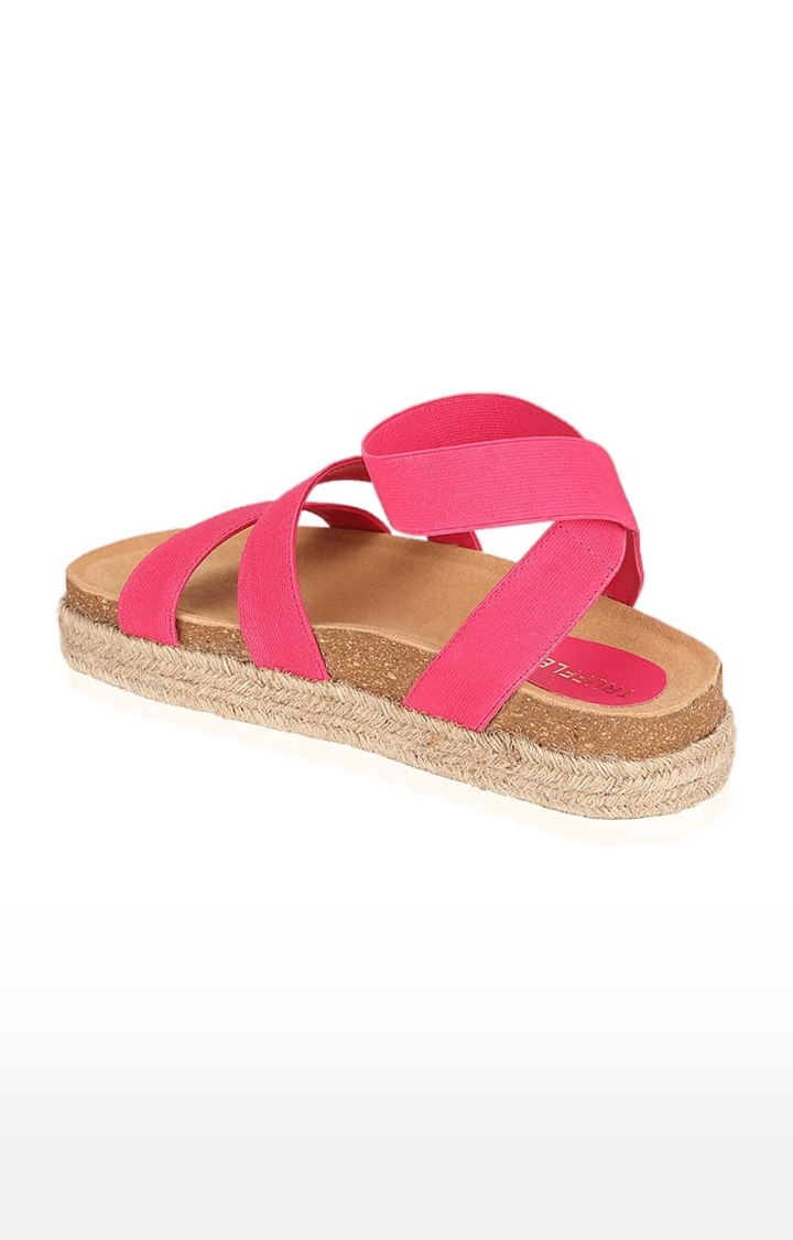 Truffle Collection | Women's Pink PU Solid Backstrap Sandals 2